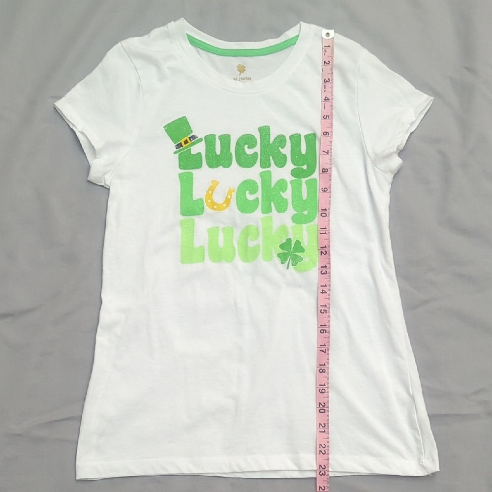 Tshirt St. Patrick's Day White and Green Girls Xlg - Picture 4 of 6